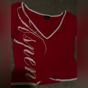 Red V-Neck Graphic Women's Top